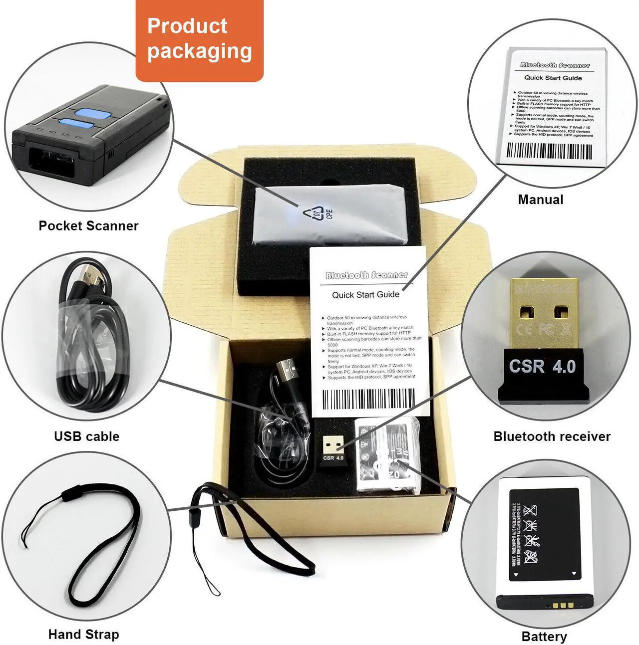 Alt view image 7 of 7 - Symcode Bluetooth Wireless 2D QR 1D Barcode Scanner 2D Barcode Reader Support iOS Windows