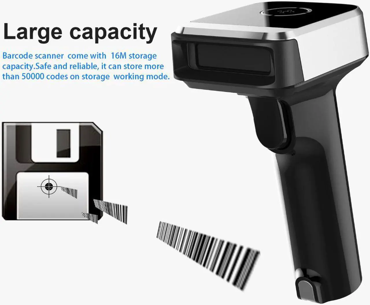 Alt view image 5 of 7 - Symcode MJ1900 Bluetooth 2.4Ghz Wireless 1D Barcode Scanner Screen Mobile Payment 1D Bar Code Scanner