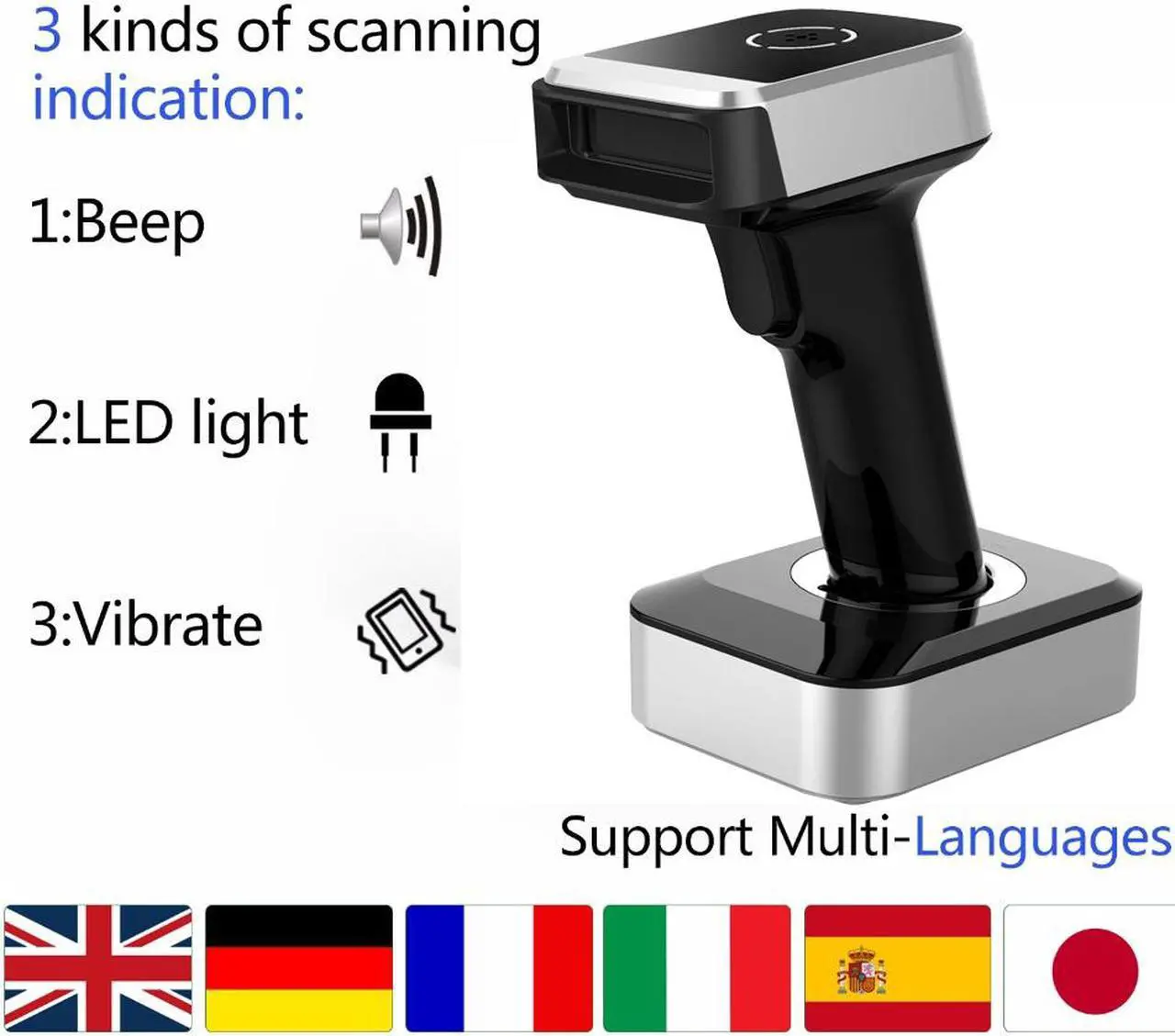Alt view image 6 of 7 - Symcode MJ1900 Bluetooth 2.4Ghz Wireless 1D Barcode Scanner Screen Mobile Payment 1D Bar Code Scanner