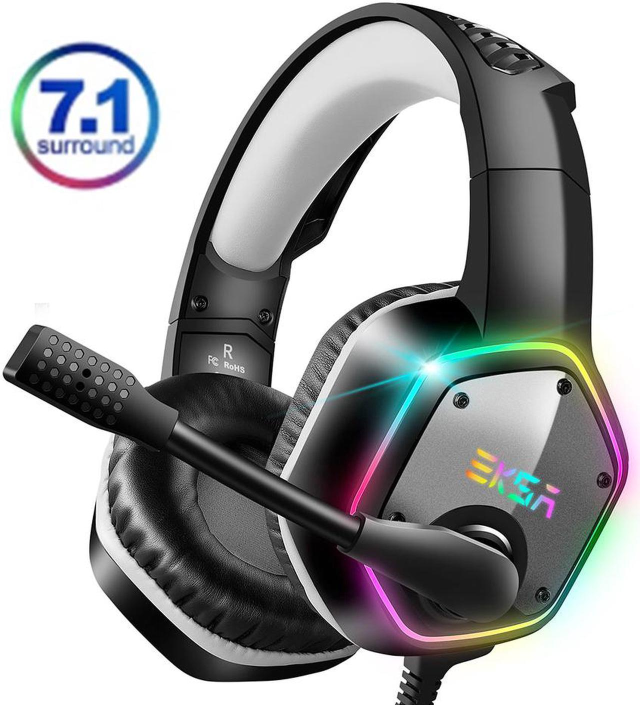 EKSA E1000 Gaming Headset 7.1 Virtual Surround Gaming Headphones Wired USB Earphone With LED RGB Light Mic For Computer/PC/PS4 Gray/Green