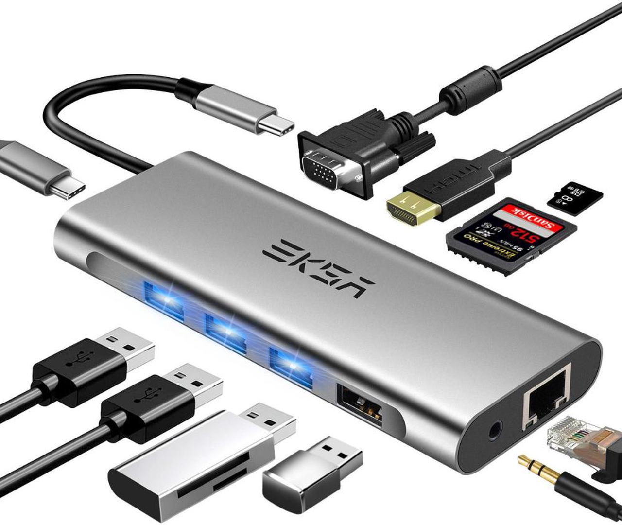 USB C Hub, 11 in 1 USB C to HDMI Adapter with 1000M Ethernet, 4K HDMI, 1080P VGA,Power Delivery PD Charging Port, 3 USB 3.0 Ports Adapter Compatible for MacBook Pro, ChromeBook, XPS, and USB C Devices