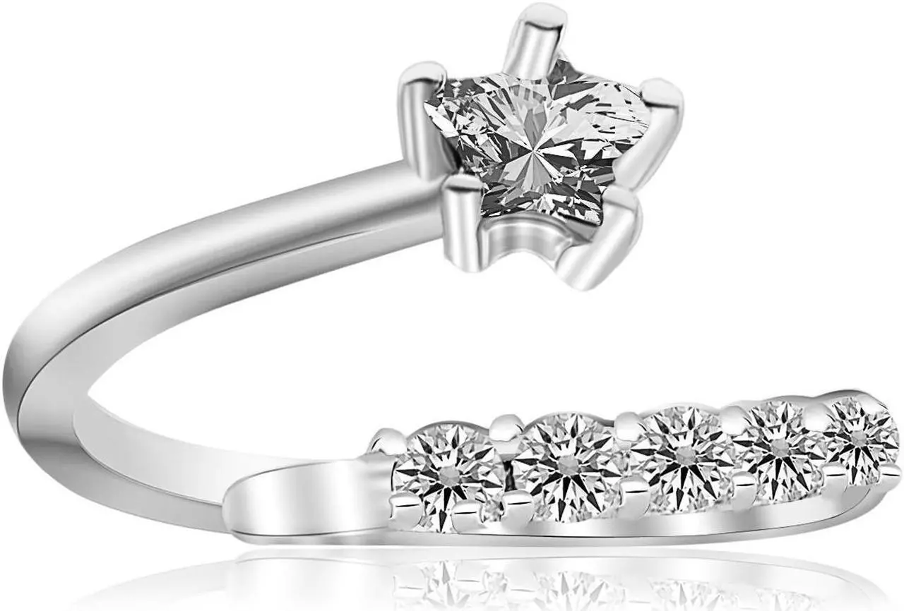 Main image of Sterling Silver Rhodium Plated Flower Design White Cubic Zirconia Toe Ring