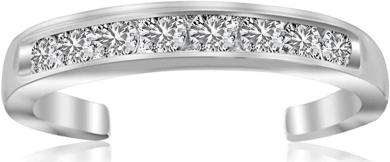 Main image of Sterling Silver Rhodium Finished Toe Ring with White Tone Cubic Zirconia Accents