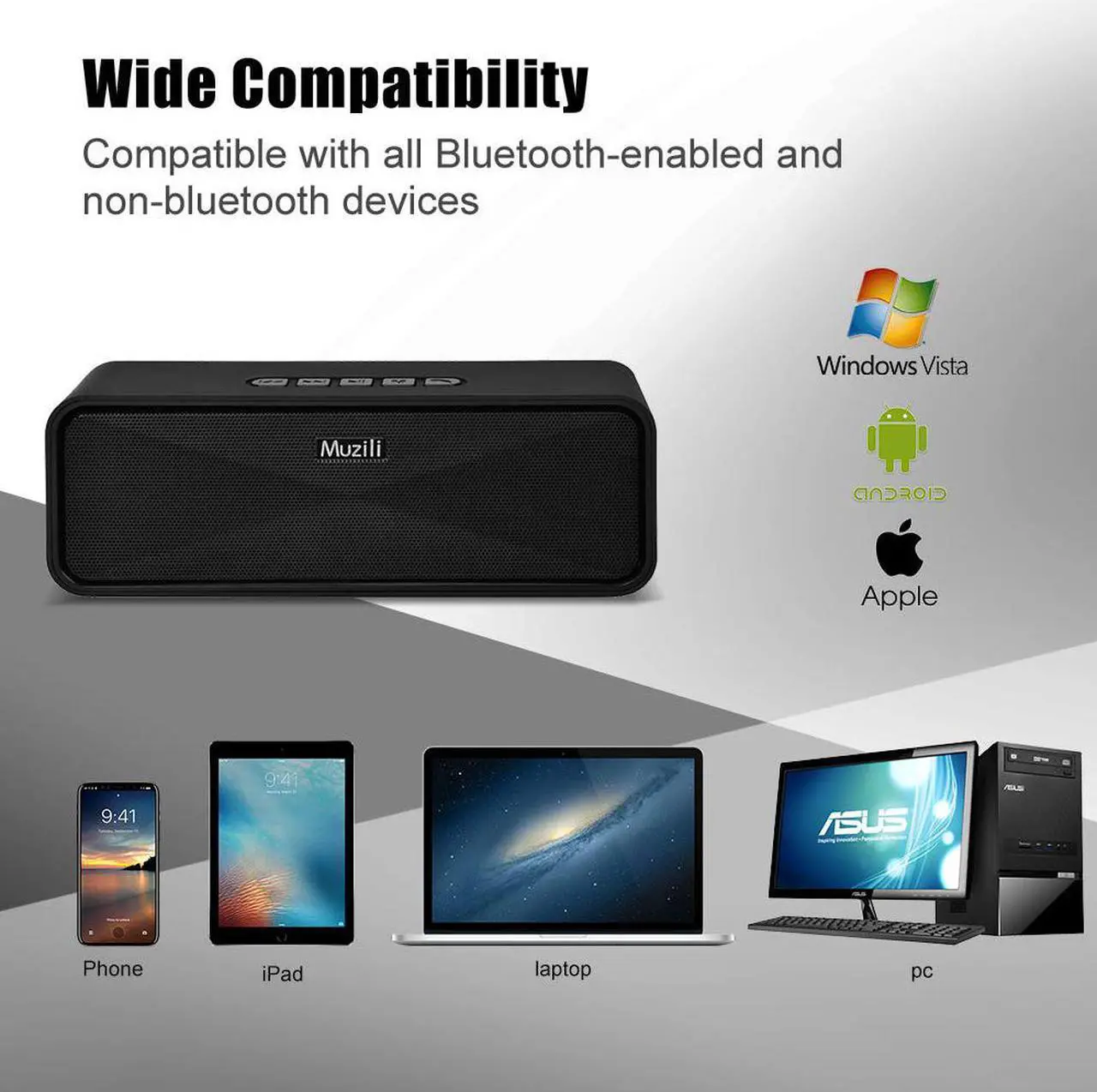 Alt view image 6 of 7 - Muzili Bluetooth Speakers Outdoor Car Stero Sound, Slightly Waterproof, Microphone, Portable Wireless Speaker System Waterproof for Home,Outdoors, Car and Travel