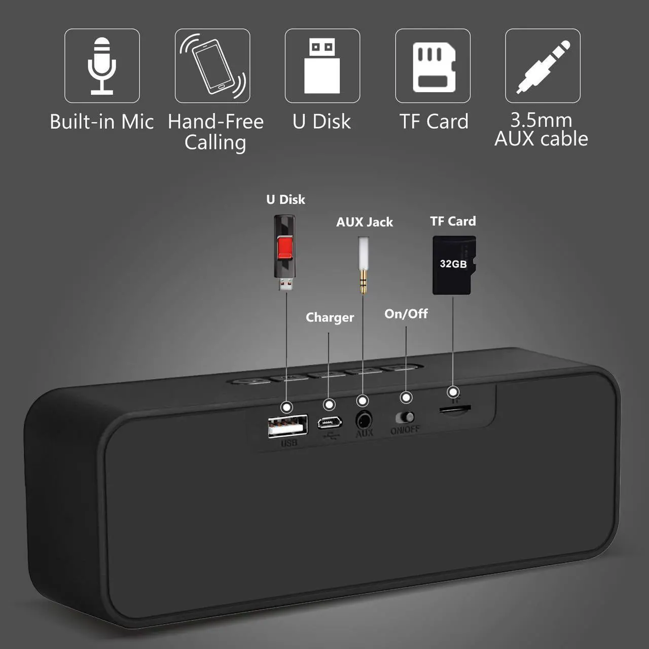 Alt view image 7 of 7 - Muzili Bluetooth Speakers Outdoor Car Stero Sound, Slightly Waterproof, Microphone, Portable Wireless Speaker System Waterproof for Home,Outdoors, Car and Travel
