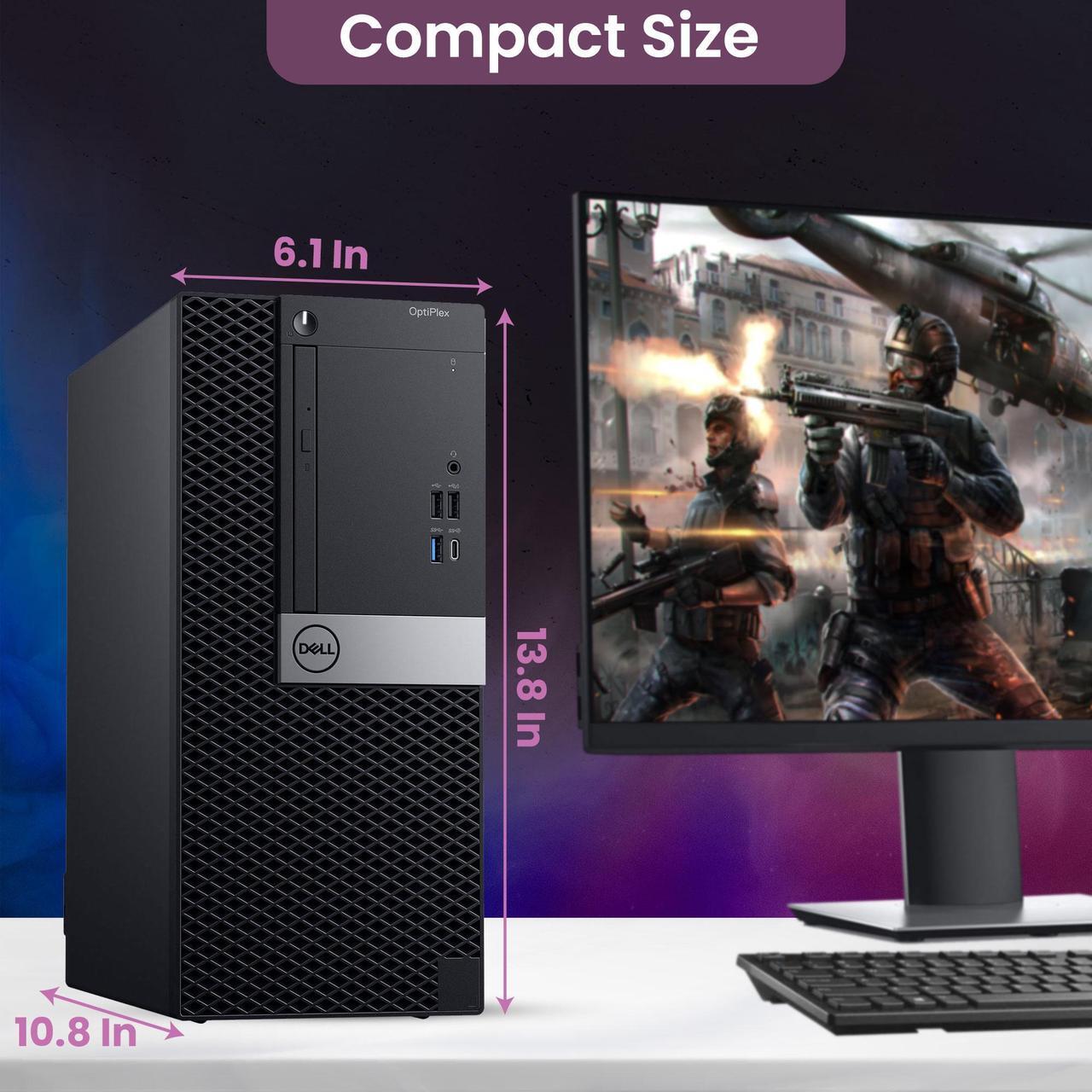 Alt view image 3 of 7 - Dell OptiPlex Gaming Computer Tower PC Intel Core i7-8700 8th Gen. Processor, 16GB DDR4 RAM, 256GB SSD+ 2TB HDD, 22" LED Monitor, AMD RX 550 4GB, Bto Wi-Fi Windows 11 Pro (Renewed)