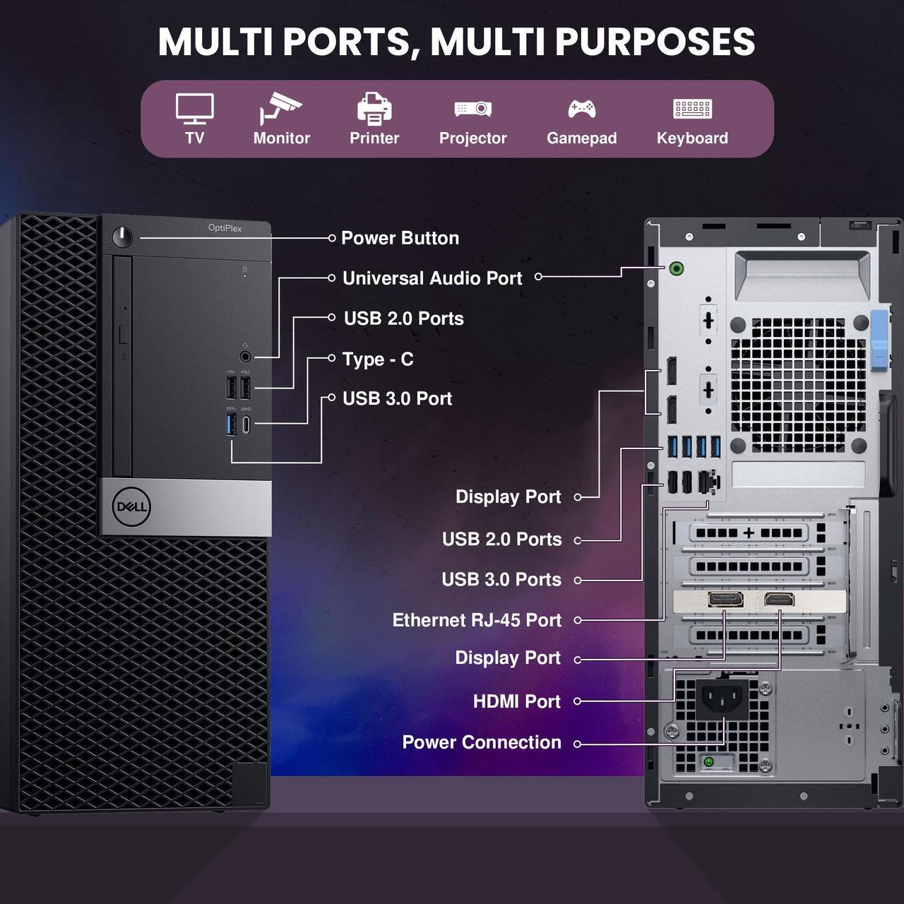 Alt view image 2 of 7 - Dell OptiPlex Gaming Computer Tower PC Intel Core i7-8700 8th Gen. Processor, 16GB DDR4 RAM, 256GB SSD+ 2TB HDD, 22" LED Monitor, AMD RX 550 4GB, Bto Wi-Fi Windows 11 Pro (Renewed)