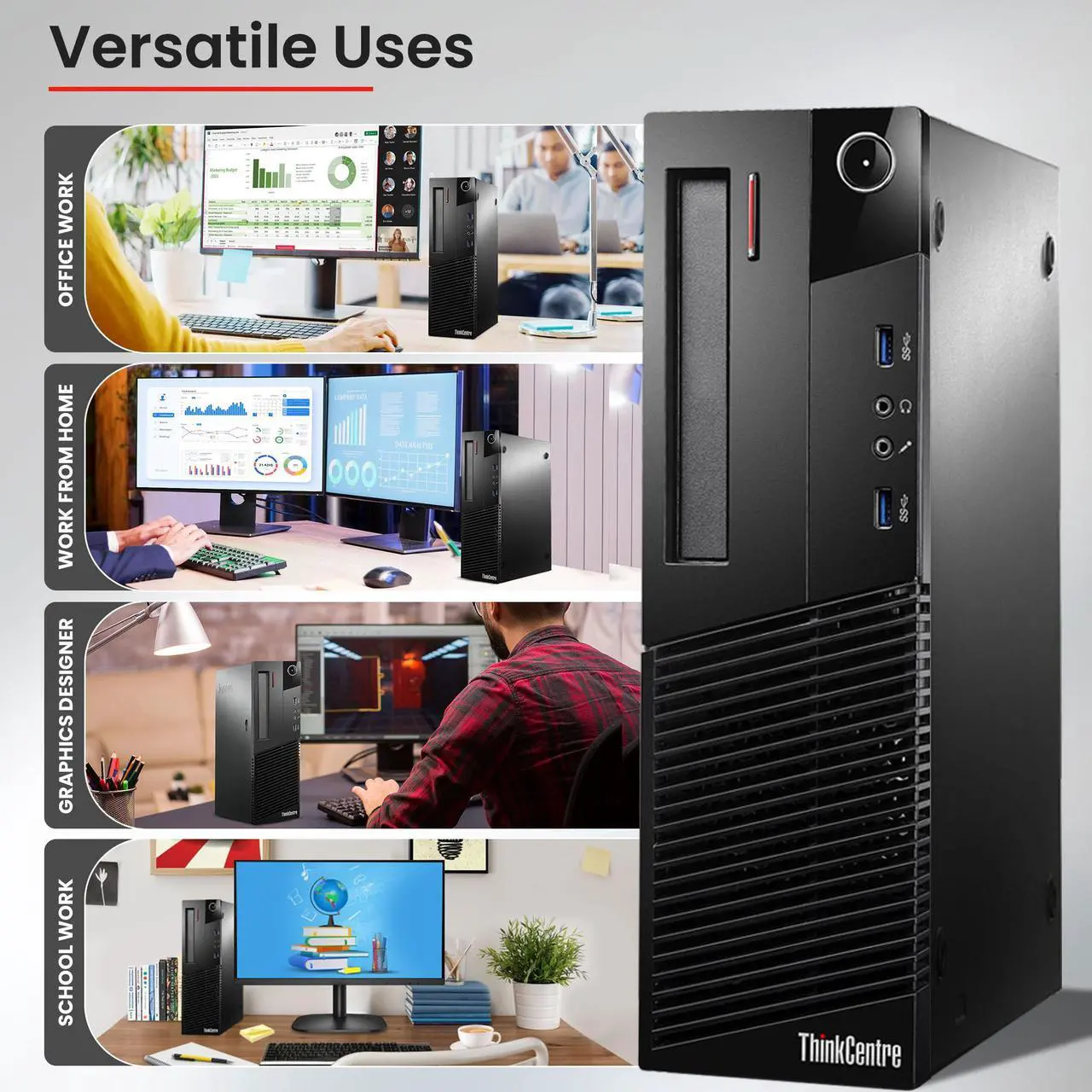 Alt view image 4 of 7 - Lenovo ThinkCentre M83/M93 Desktop Computer PC, Intel Quad Core i5-4570 upto 3.60GHz, 8GB DDR3 Ram, 1TB HDD, Wi-Fi, BTO Keyboard & Mouse, Windows 11 Professional (Renewed)