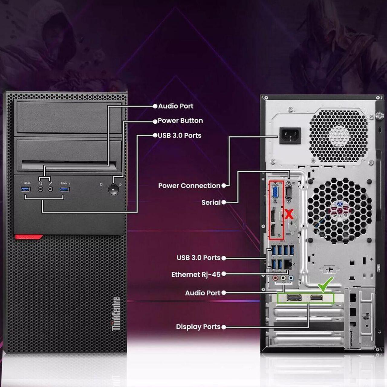 Alt view image 3 of 7 - Lenovo ThinkCentre M700 Tower Desktop Gaming PC Intel Quad Core i5-6th 16GB DDR4 Ram, 1TB SSD 22" LED BTO RGB Keyboard & Mouse, Nvidia GTX 1660s 6gb DDR6, Window 11 Professional (Renewed)