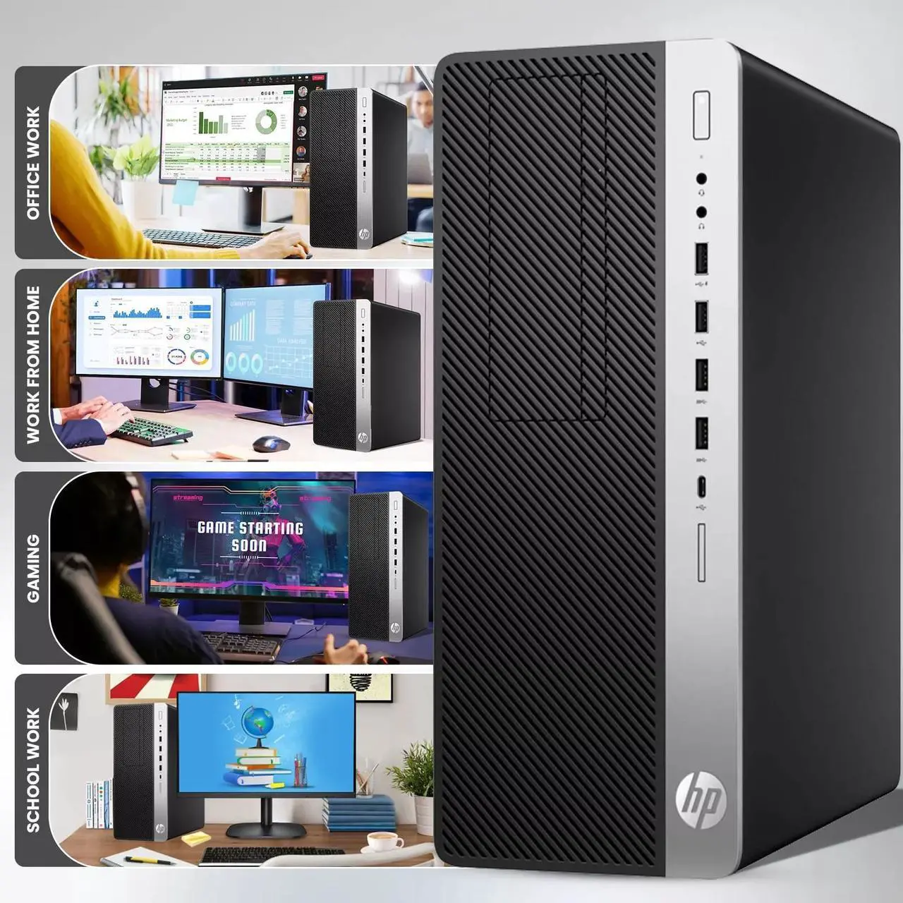 Alt view image 7 of 7 - HP EliteDesk 800 G3 Tower Desktop Computer PC, Intel Quad Core i5-6500 upto 3.60GHz, 16GB DDR4 Ram,1TB SSD,24Inch Monitor, NVIDIA GT1030, Wi-Fi, RGB Keyboard & Mouse, Windows 11 Professional