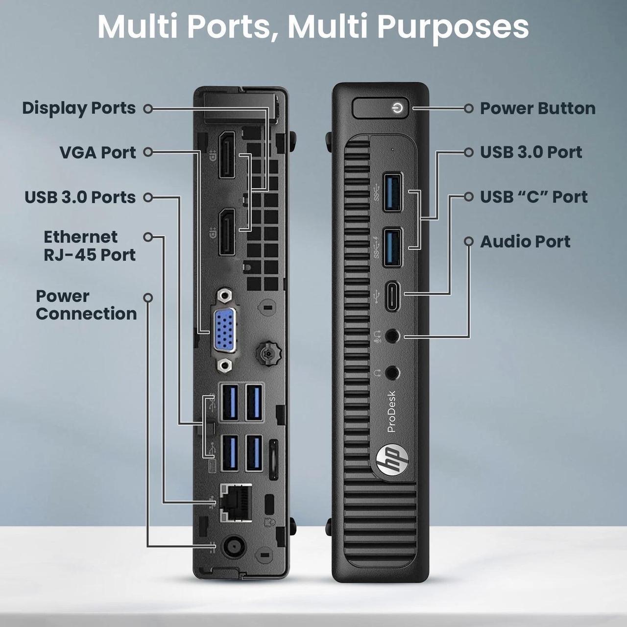 Alt view image 2 of 7 - HP EliteDesk 800 G2 Tiny Desktop Computer PC, Intel Quad Core i7-6700T upto 3.60GHz, 16GB DDR4 Ram, 256GB SSD, Built-in Wi-Fi , Keyboard & Mouse, Windows 11 Professional (Refurbished)