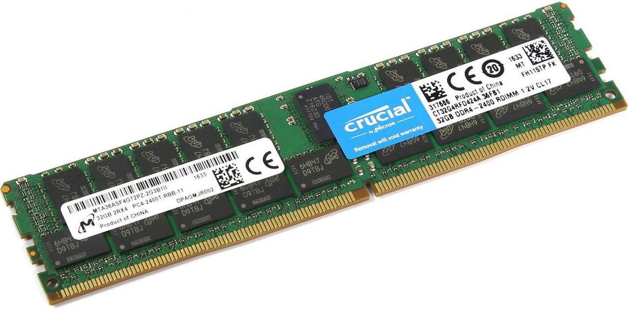 MICRON RAM 32G 288-Pin DDR4 SDRAM ECC Buffered / Registered DDR4 2400 (PC4 19200) 2Rx4  Server Memory Model CT32G4RFD424A Replacement For Systems Of  PowerEdge R430