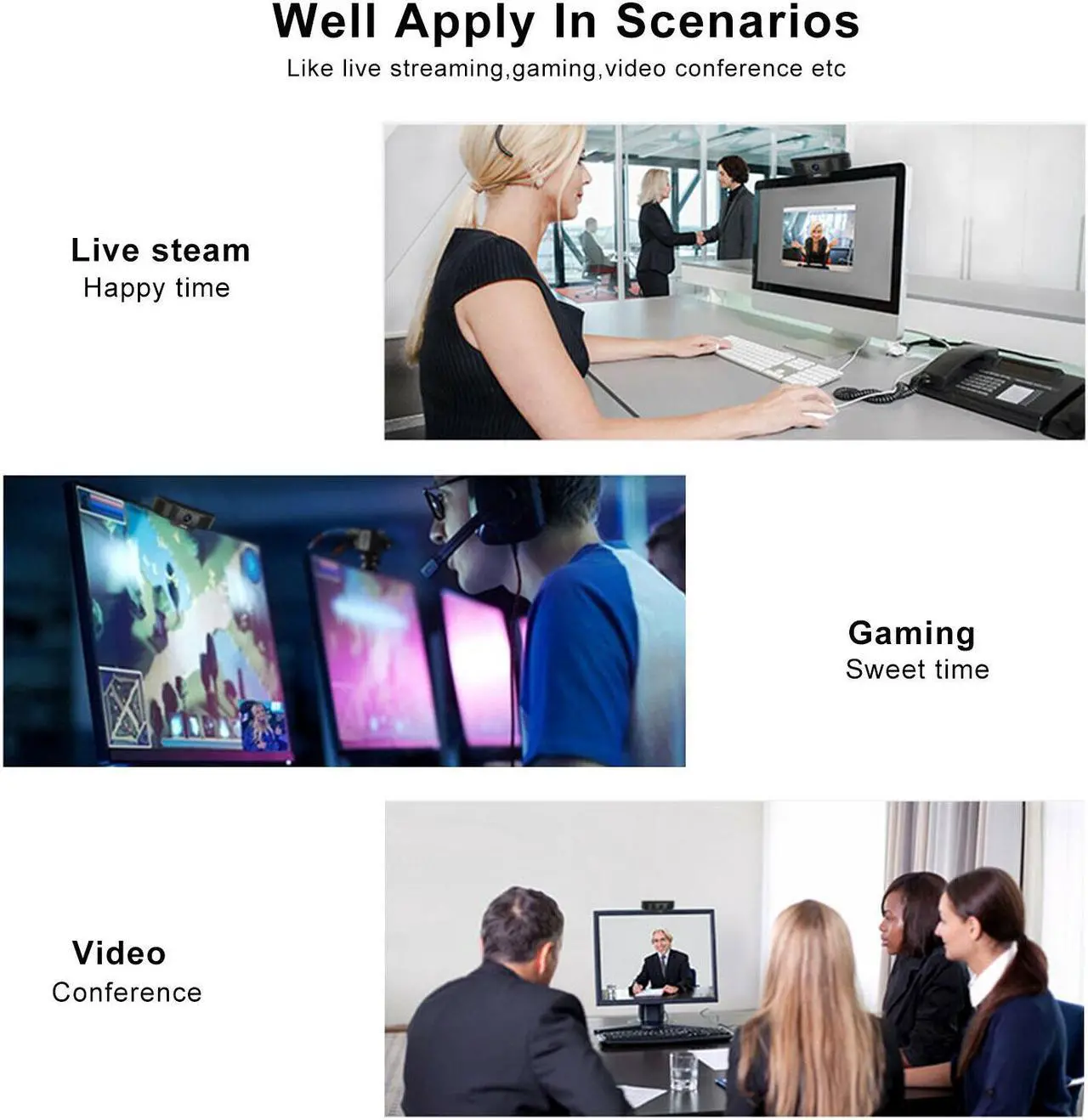 Alt view image 3 of 5 - Full HD Webcam 1080P, Streaming Camera, Widescreen Video Calling and Recording with Microphone, USB Wide Angle Skype Camera with Facial-Enhancement Technology, Desktop, Laptop,YouTube, Xbox