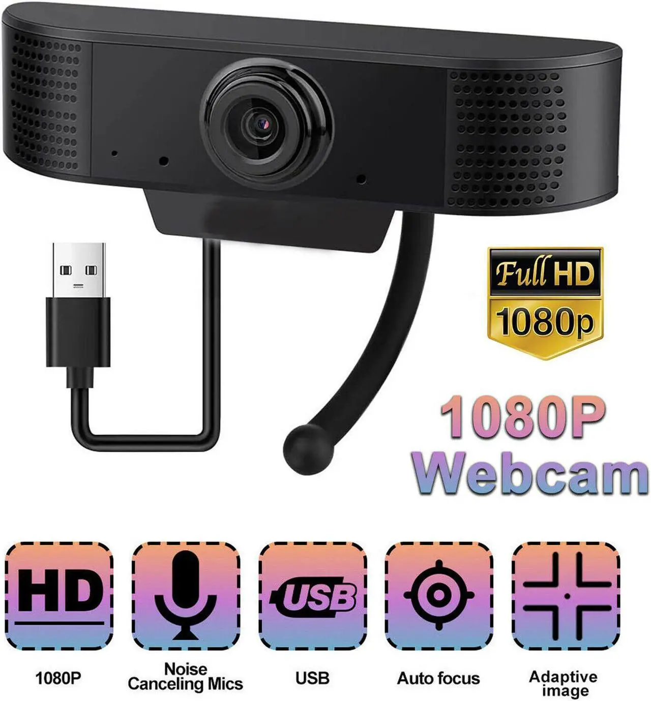 Main image of Full HD Webcam 1080P, Streaming Camera, Widescreen Video Calling and Recording with Microphone, USB Wide Angle Skype Camera with Facial-Enhancement Technology, Desktop, Laptop,YouTube, Xbox