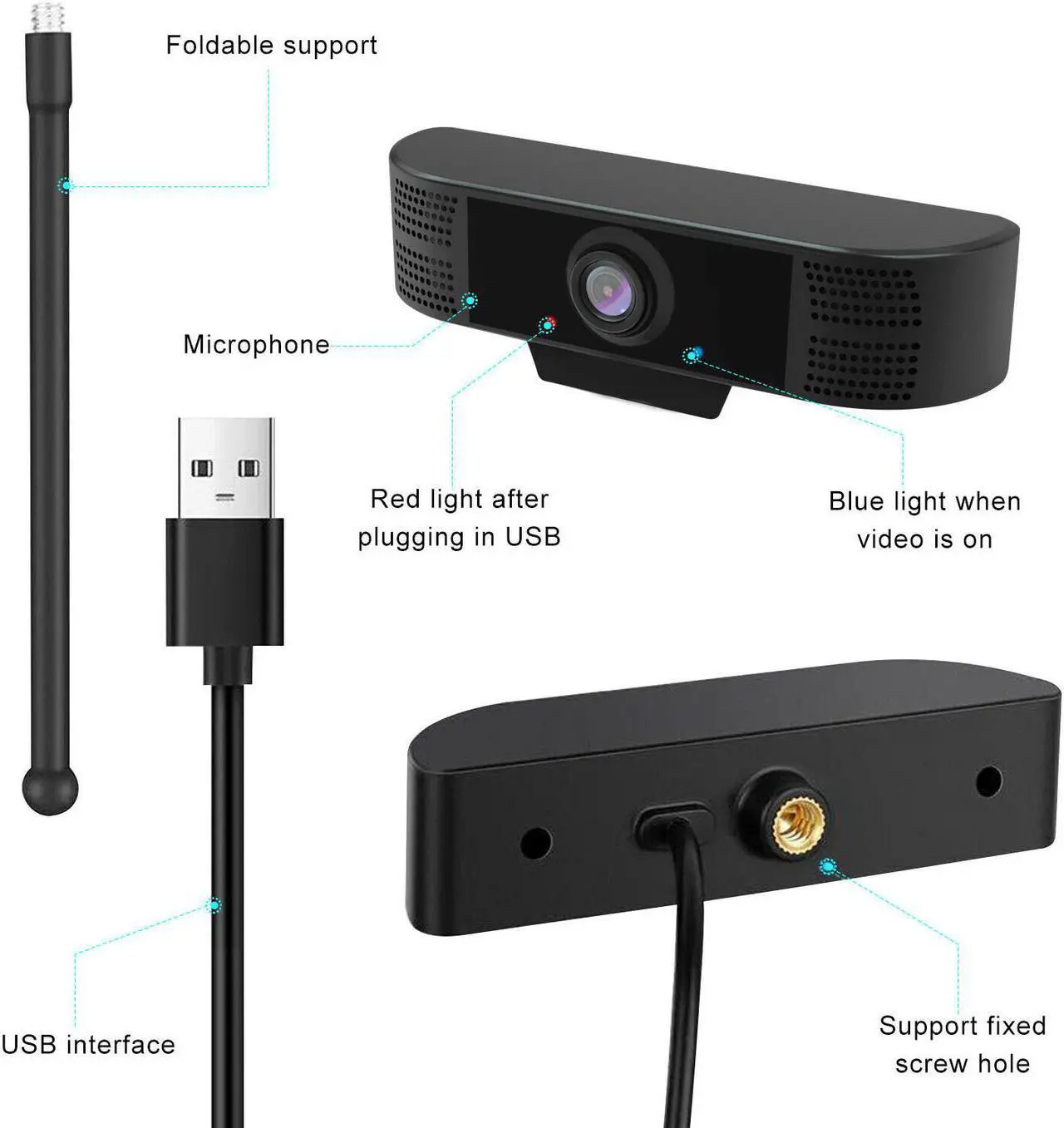Alt view image 2 of 5 - Full HD Webcam 1080P, Streaming Camera, Widescreen Video Calling and Recording with Microphone, USB Wide Angle Skype Camera with Facial-Enhancement Technology, Desktop, Laptop,YouTube, Xbox