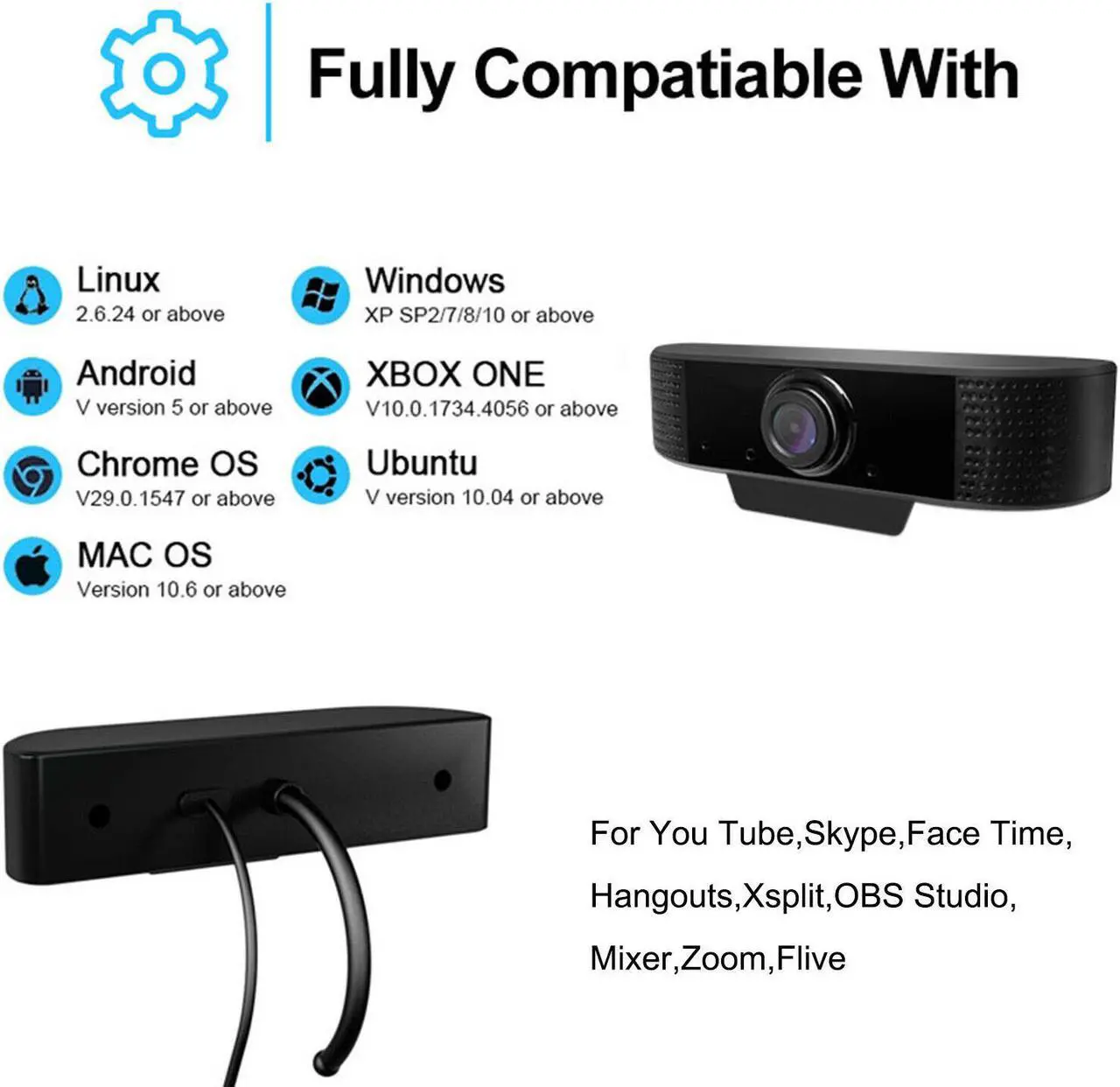 Alt view image 4 of 5 - Full HD Webcam 1080P, Streaming Camera, Widescreen Video Calling and Recording with Microphone, USB Wide Angle Skype Camera with Facial-Enhancement Technology, Desktop, Laptop,YouTube, Xbox