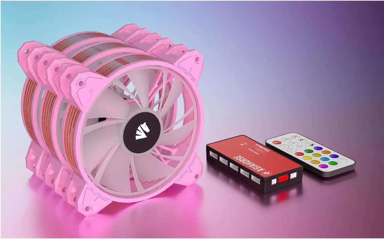 Alt view image 5 of 7 - Asiahorse Magic-c Argb Case Fans With Transparent Light Frame Design,120mm Quiet Computer Cooling PC Fans, 5V ARGB Motherboard SYNC/RC Controller with Hub (3pack Pink)