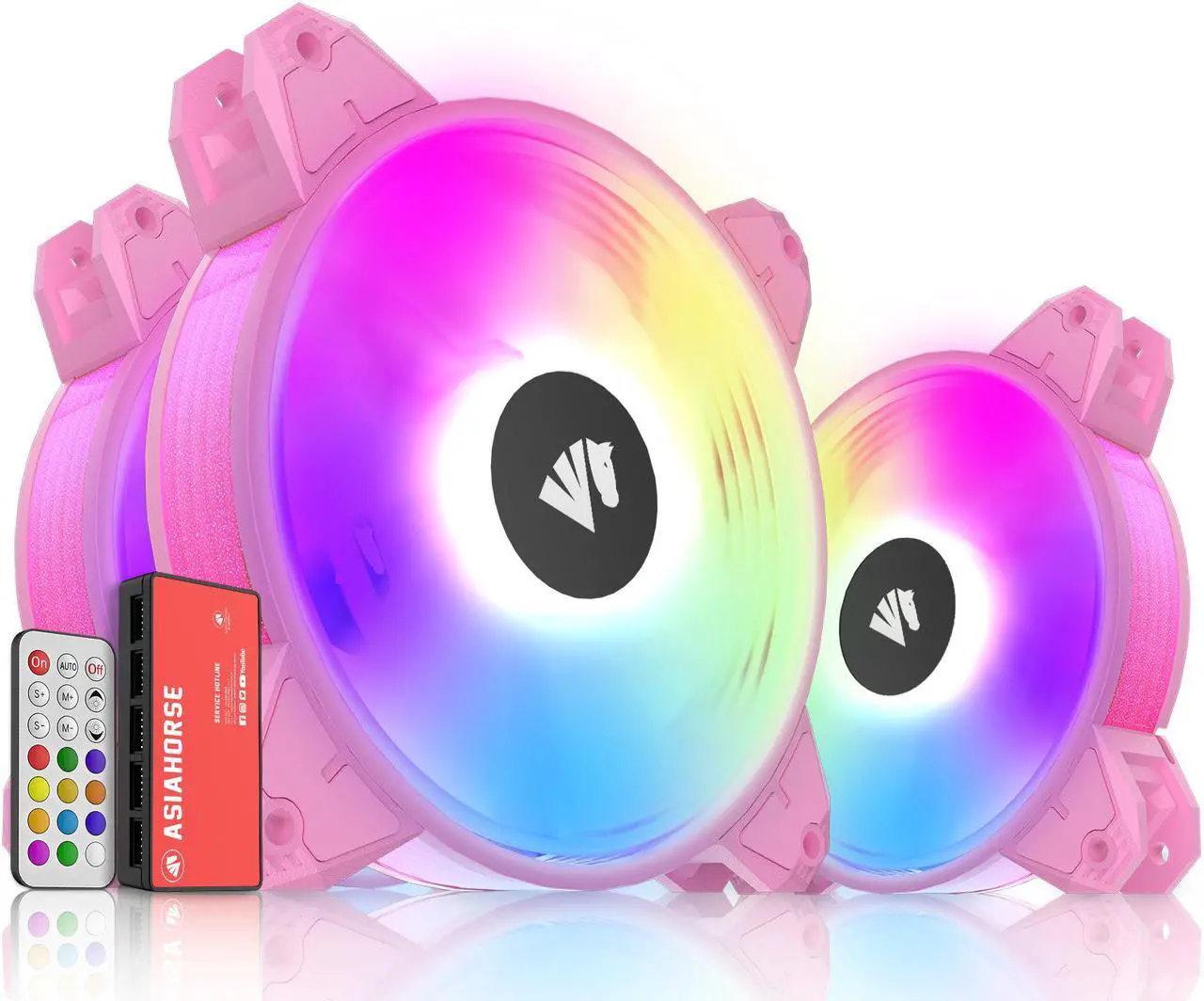Main image of Asiahorse Magic-c Argb Case Fans With Transparent Light Frame Design,120mm Quiet Computer Cooling PC Fans, 5V ARGB Motherboard SYNC/RC Controller with Hub (3pack Pink)