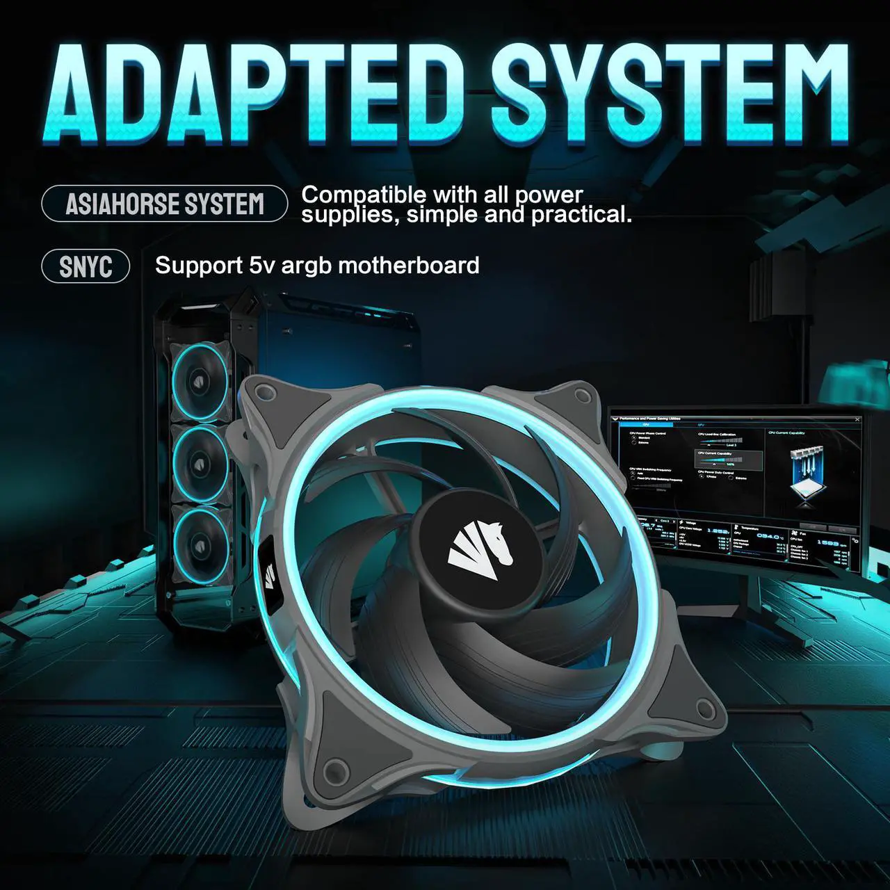 Alt view image 2 of 7 - Asiahorse FS-9001 120mm Triple Light Loop Silent 20 LED Addressable RGB Fan with 5V Motherboard Sync/Analog PWM Controller (3 pack)-Grey