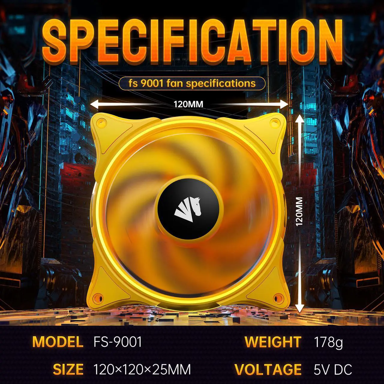 Alt view image 6 of 7 - Asiahorse FS-9001 120mm Triple Light Loop Silent 20 LED Addressable RGB Fan with 5V Motherboard Sync/Analog PWM Controller (Yellow 3 pack )