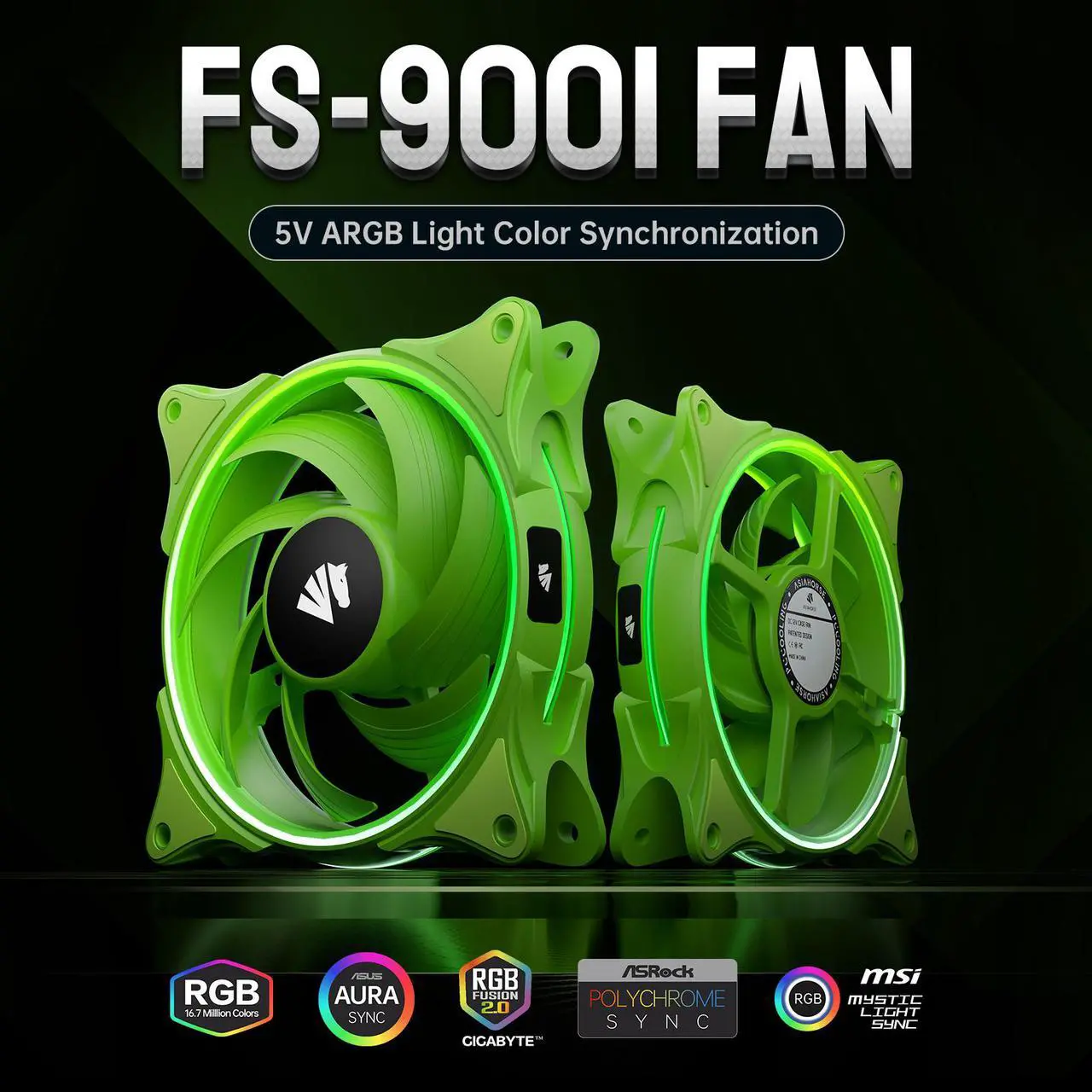 Alt view image 2 of 7 - Asiahorse FS-9001 120mm Triple Light Loop Silent 20 LED Addressable RGB Fan with 5V Motherboard Sync/Analog PWM Controller (Green 3 pack )