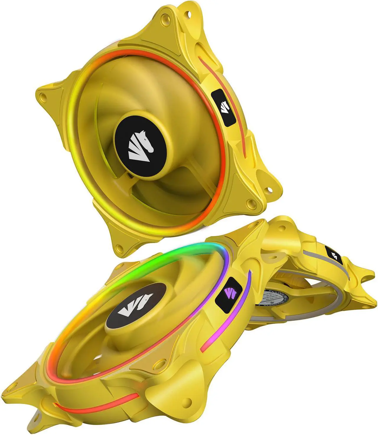 Alt view image 7 of 7 - Asiahorse FS-9001 120mm Triple Light Loop Silent 20 LED Addressable RGB Fan with 5V Motherboard Sync/Analog PWM Controller (Yellow 3 pack )