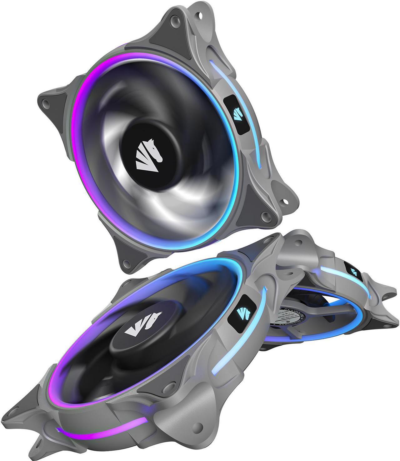 Alt view image 7 of 7 - Asiahorse FS-9001 120mm Triple Light Loop Silent 20 LED Addressable RGB Fan with 5V Motherboard Sync/Analog PWM Controller (3 pack)-Grey