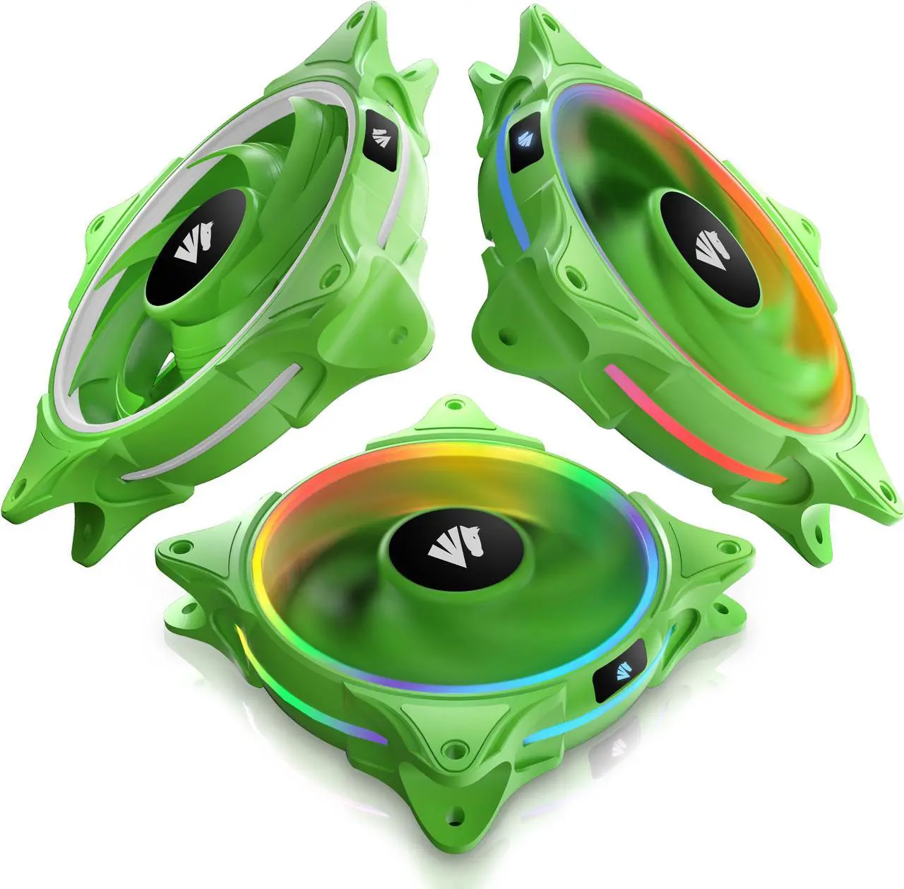 Main image of Asiahorse FS-9001 120mm Triple Light Loop Silent 20 LED Addressable RGB Fan with 5V Motherboard Sync/Analog PWM Controller (Green 3 pack )