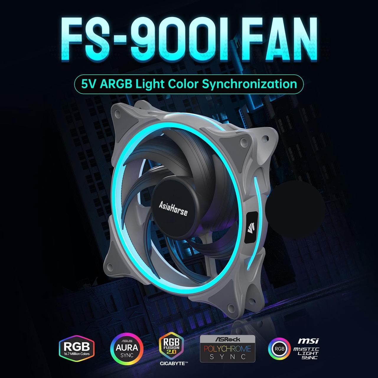 Main image of Asiahorse FS-9001 120mm Triple Light Loop Silent 20 LED Addressable RGB Fan with 5V Motherboard Sync/Analog PWM Controller (3 pack)-Grey