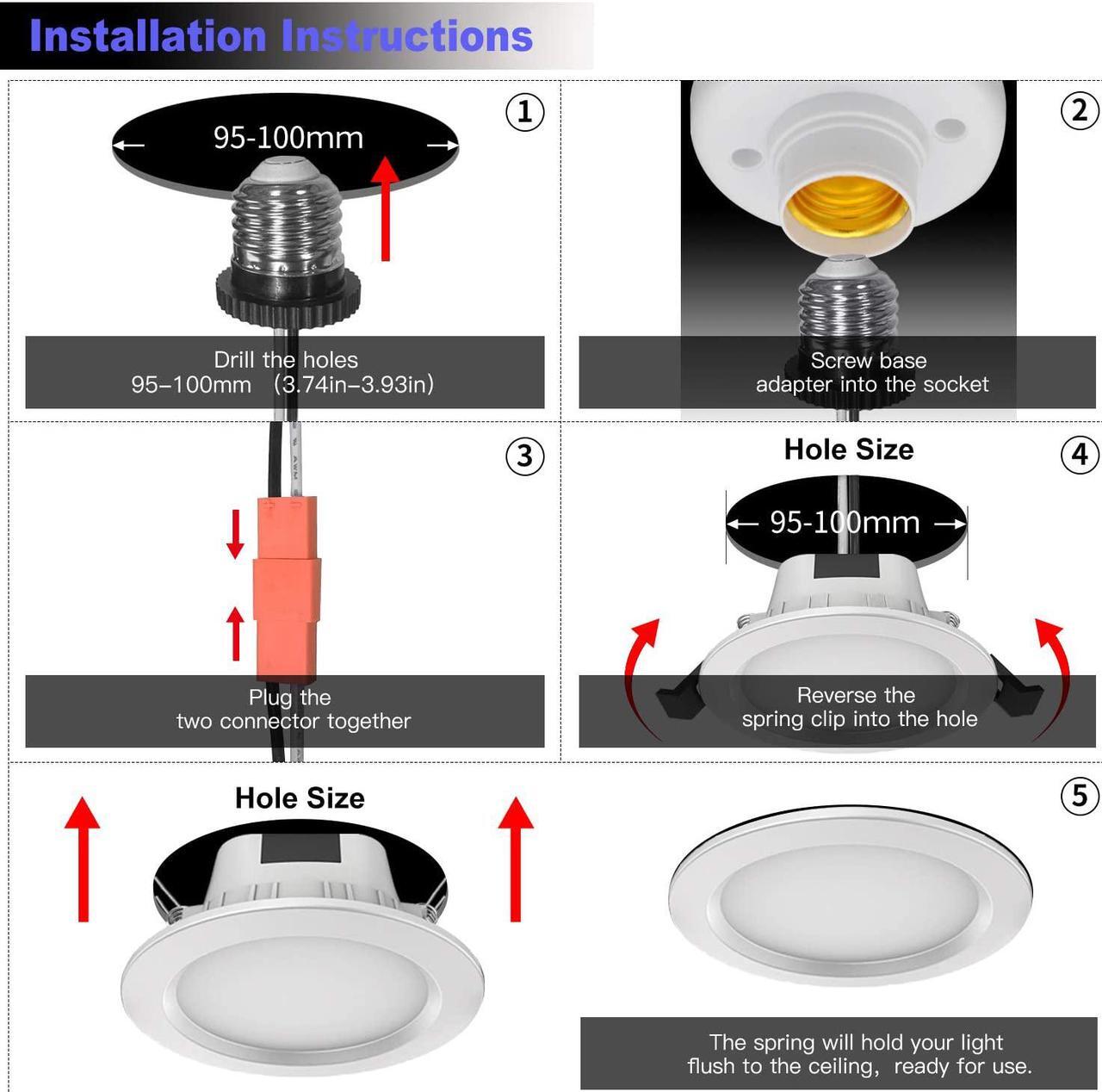 Alt view image 6 of 7 - MagicLight Smart Retrofit 5-6 Inch 15 Watts E26 LED Recessed Can Lights, 5 in 1 RGBCW Dimmable Multicolor Bluetooth Mesh App Control Smart LED Downlight