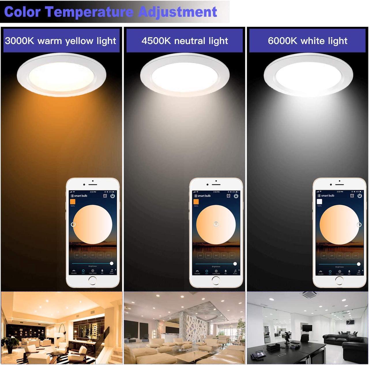 Alt view image 4 of 7 - MagicLight Smart Retrofit 5-6 Inch 15 Watts E26 LED Recessed Can Lights, 5 in 1 RGBCW Dimmable Multicolor Bluetooth Mesh App Control Smart LED Downlight