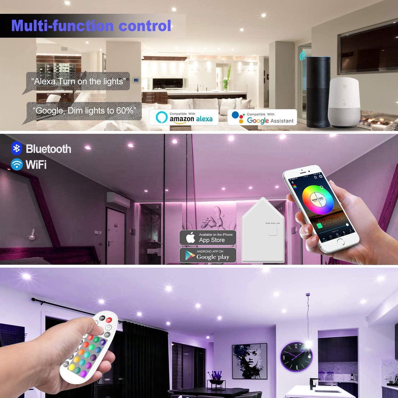 Alt view image 5 of 7 - MagicLight Smart Retrofit 5-6 Inch 15 Watts E26 LED Recessed Can Lights, 5 in 1 RGBCW Dimmable Multicolor Bluetooth Mesh App Control Smart LED Downlight