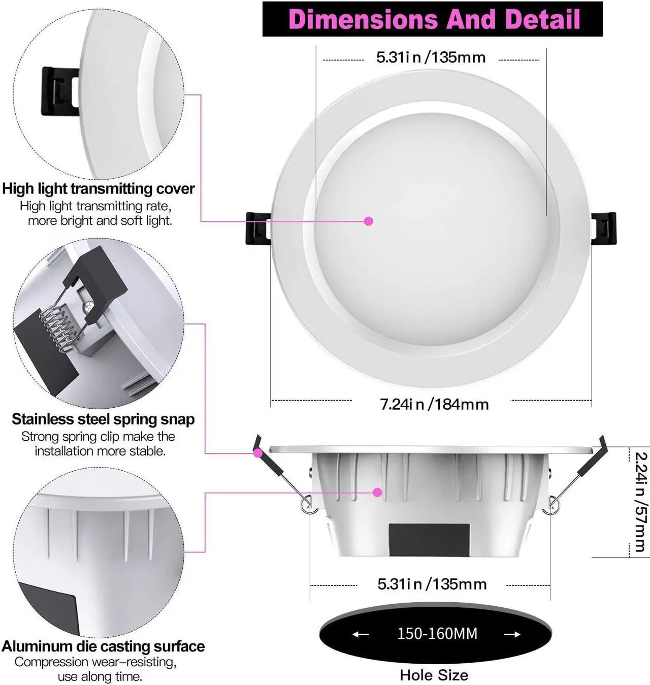 Alt view image 7 of 7 - MagicLight Smart Retrofit 5-6 Inch 15 Watts E26 LED Recessed Can Lights, 5 in 1 RGBCW Dimmable Multicolor Bluetooth Mesh App Control Smart LED Downlight
