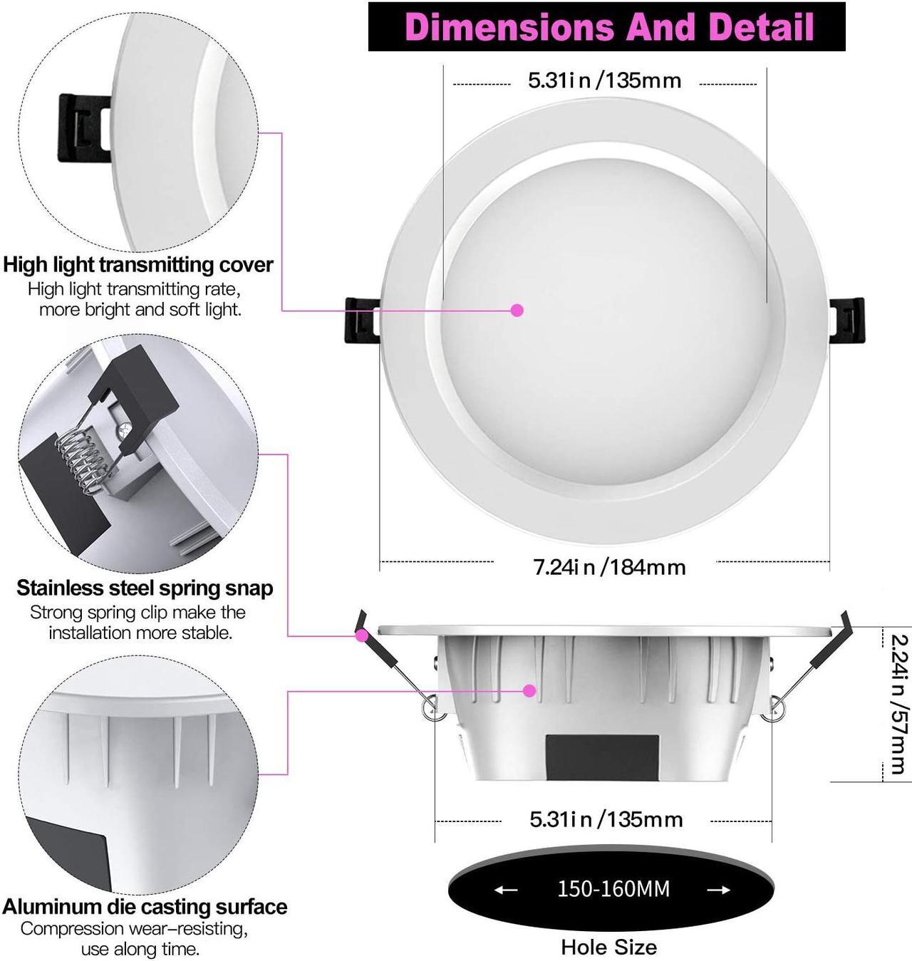 Alt view image 7 of 7 - MagicLight Smart Retrofit 5-6 Inch 15 Watts E26 LED Recessed Can Lights, 5 in 1 RGBCW Dimmable Multicolor Bluetooth Mesh App Control Smart LED Downlight