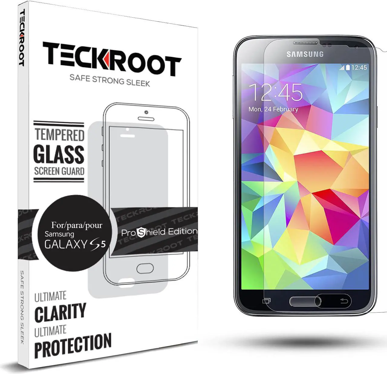 Main image of [3 PACK] TeckRoot Galaxy S5 Tempered Glass Screen Protector ProShield Edition [0.3mm Ultra Thin 9H Hardness 2.5D Round Edge] [High Definition] [Bubble Free]