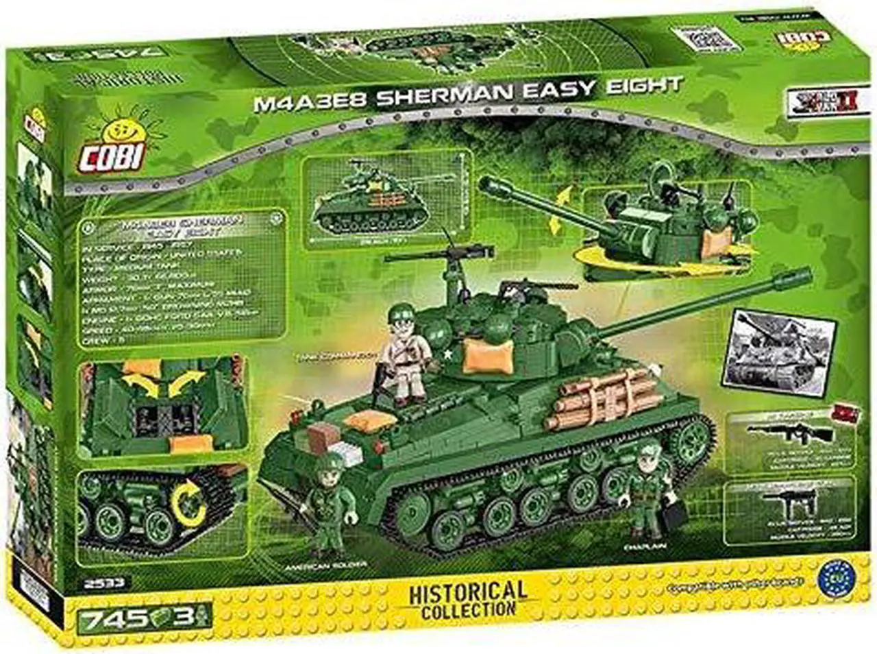 Alt view image 9 of 14 - COBI US Small Army M4A3E8 Sherman Tank Easy Eight M4A3 Model Building Block Set 2533