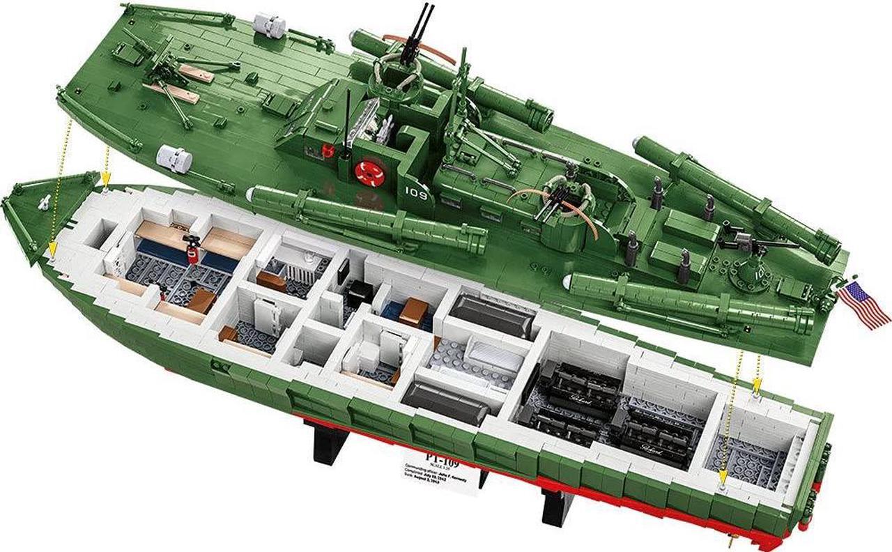 Alt view image 4 of 7 - COBI TOYS World War II US Navy Elco PT Patrol Torpedo Boat PT-109 - Model WW2 Interlocking Building Block Set # 4825