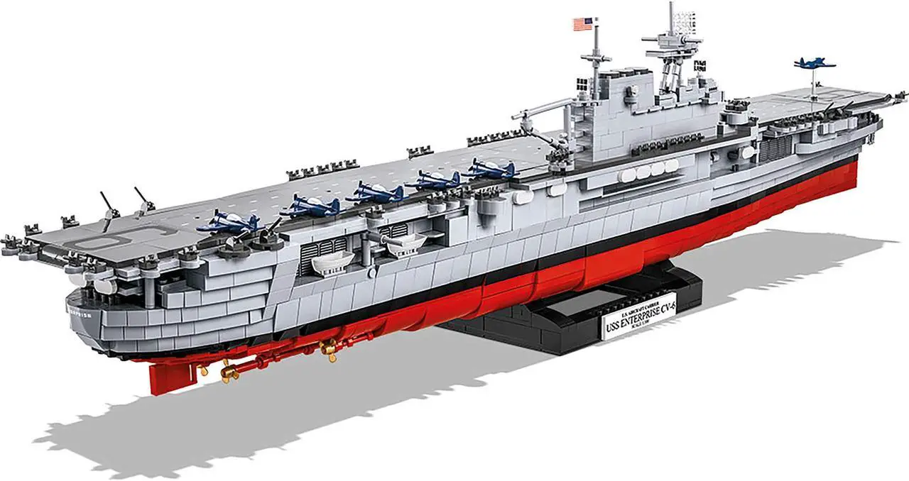 Alt view image 4 of 7 - COBI Small Army WS USS Enterprise CV-6 WWII US Navy Ship - Model Building Block Set # 4815