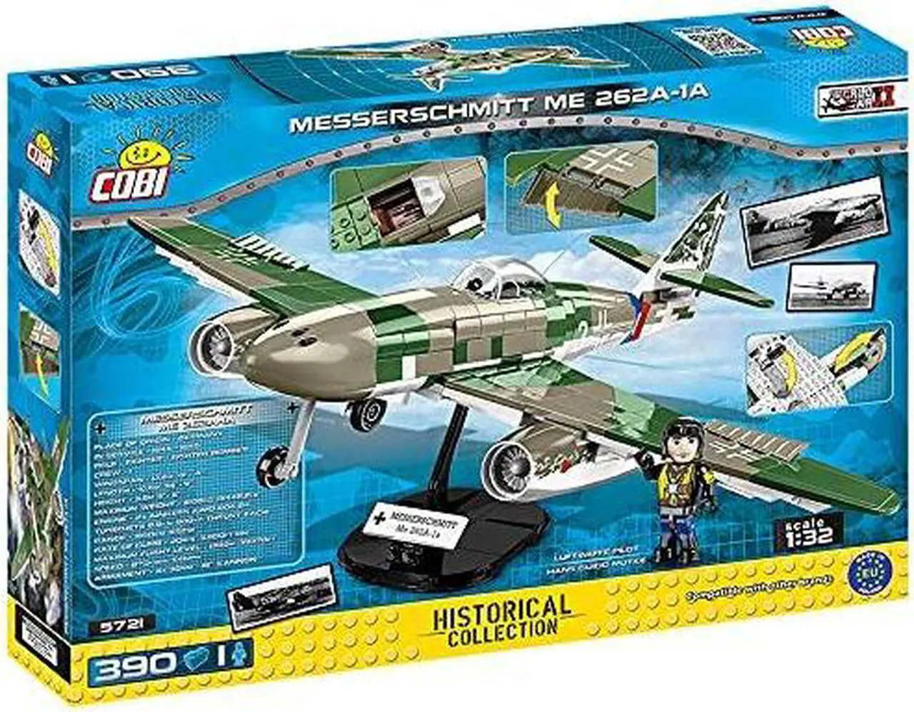 Alt view image 2 of 7 - COBI TOYS World War II Messerschmitt Me 262A-1A Fighter Plane - Model WW2 Interlocking Building Block Set # 5721