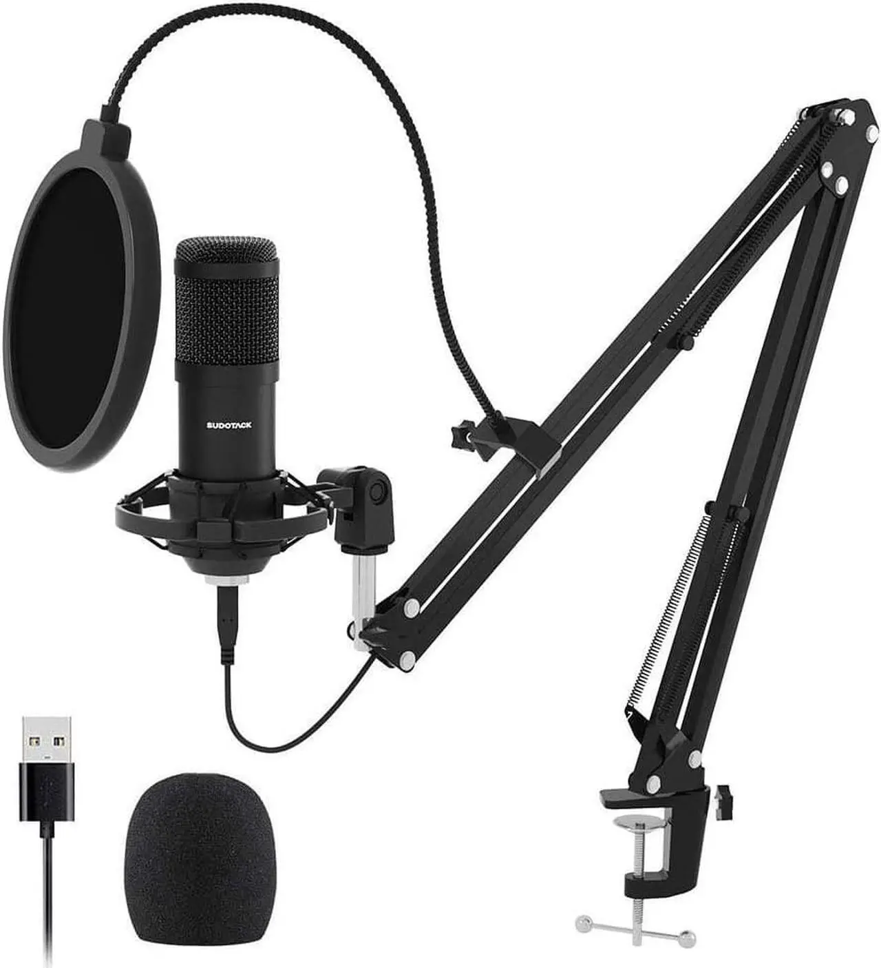 Main image of USB Streaming Podcast PC Microphone, Professional 192KHZ/24Bit Studio Cardioid Condenser Mic Kit with Sound Card Boom Arm Shock Mount Pop Filter, for Skype Youtuber Karaoke Gaming Recording