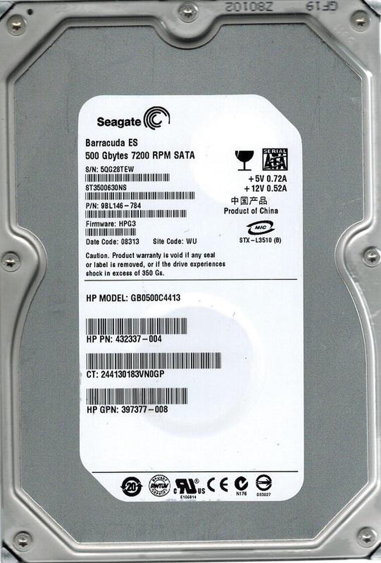 30Ns 500Gb Sata Hard Drive P/N:9Bl146-784 F/W:HPg1