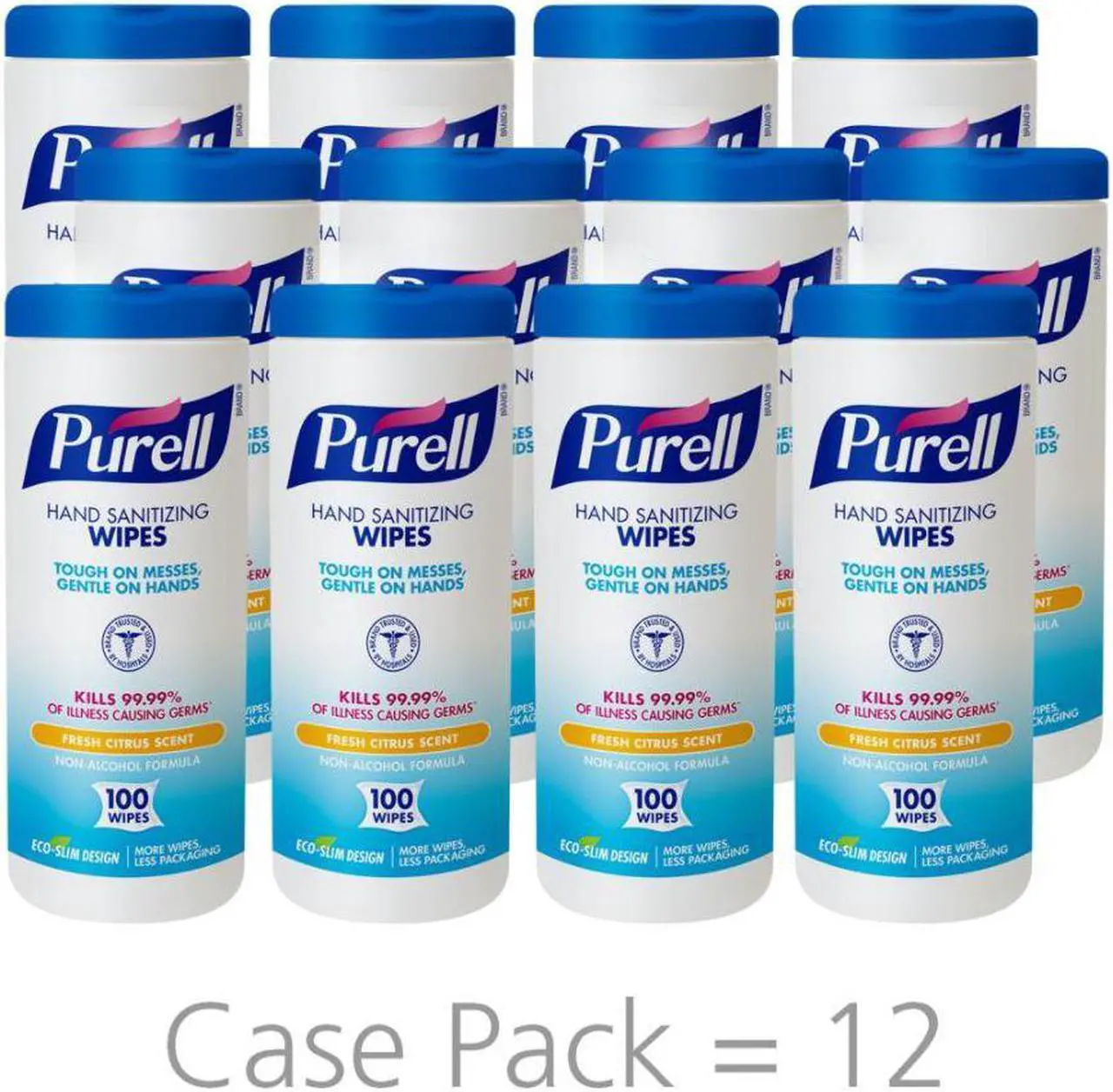 Alt view image 8 of 20 - Gojo 911112CT Premoistened Sanitizing Wipes, Cloth, 5.78 in. x 7 in., 100-Canister, 12 Canisters-CT