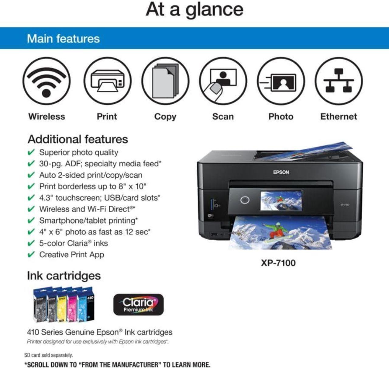 Alt view image 3 of 7 - Epson XP-7100 Expression Premium Wireless Color Photo Printer Black