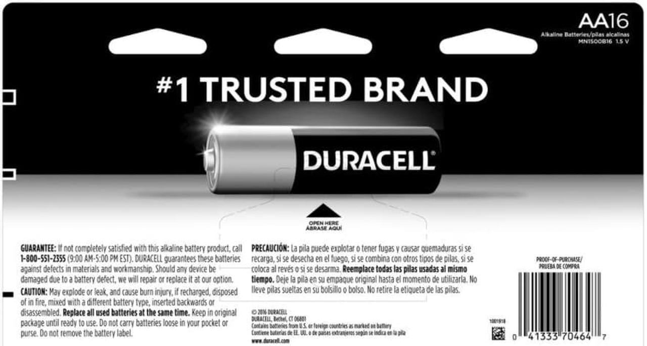 Alt view image 16 of 20 - Duracell Coppertop 1.5V AA Alkaline Battery, 16-pack
