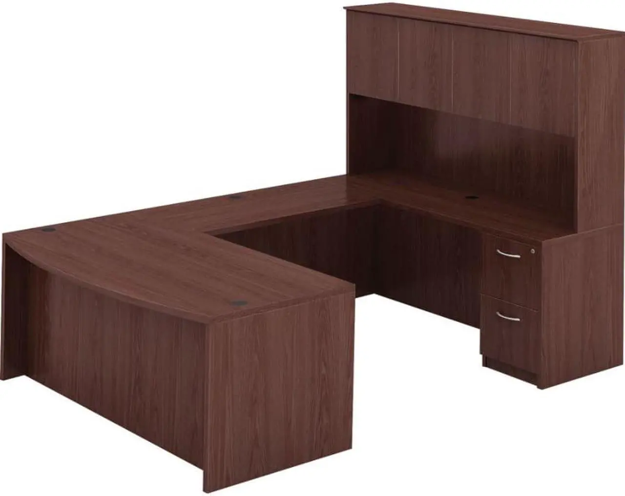Alt view image 7 of 17 - Lorell Hutch w/Doors 66"x15"x36" Mahogany 69383