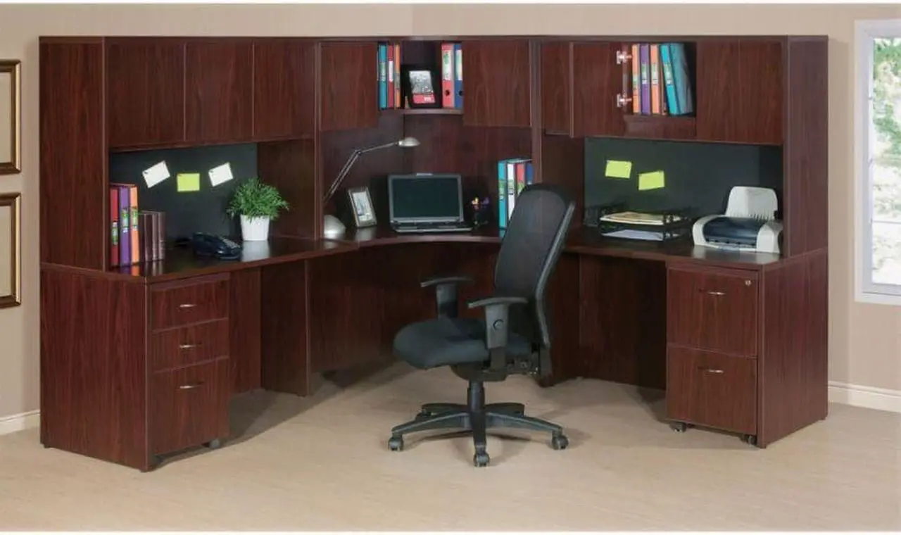 Alt view image 9 of 17 - Lorell Hutch w/Doors 66"x15"x36" Mahogany 69383