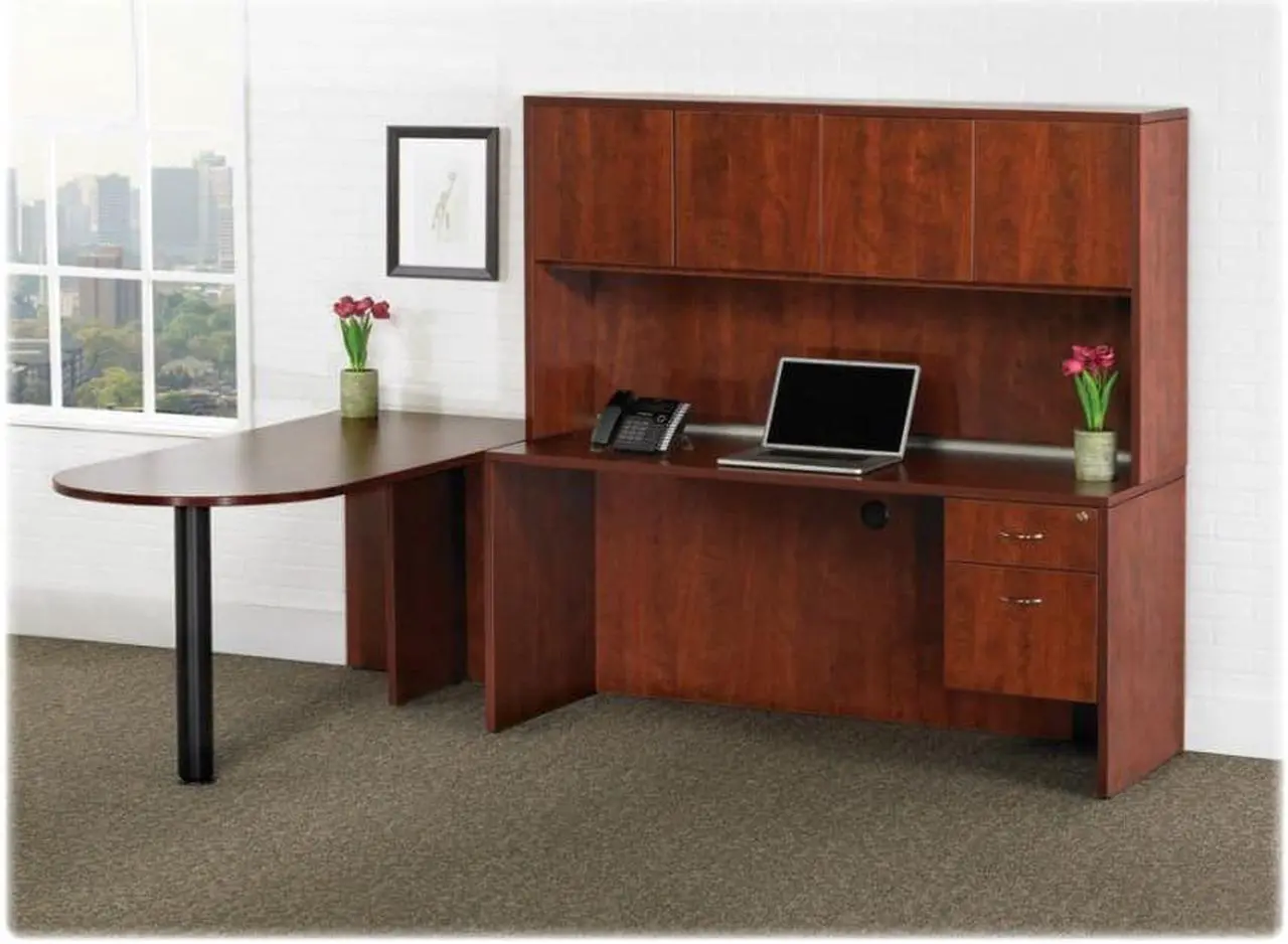 Alt view image 8 of 12 - Lorell Hutch w/Doors 66"x15"x36" Cherry 69417