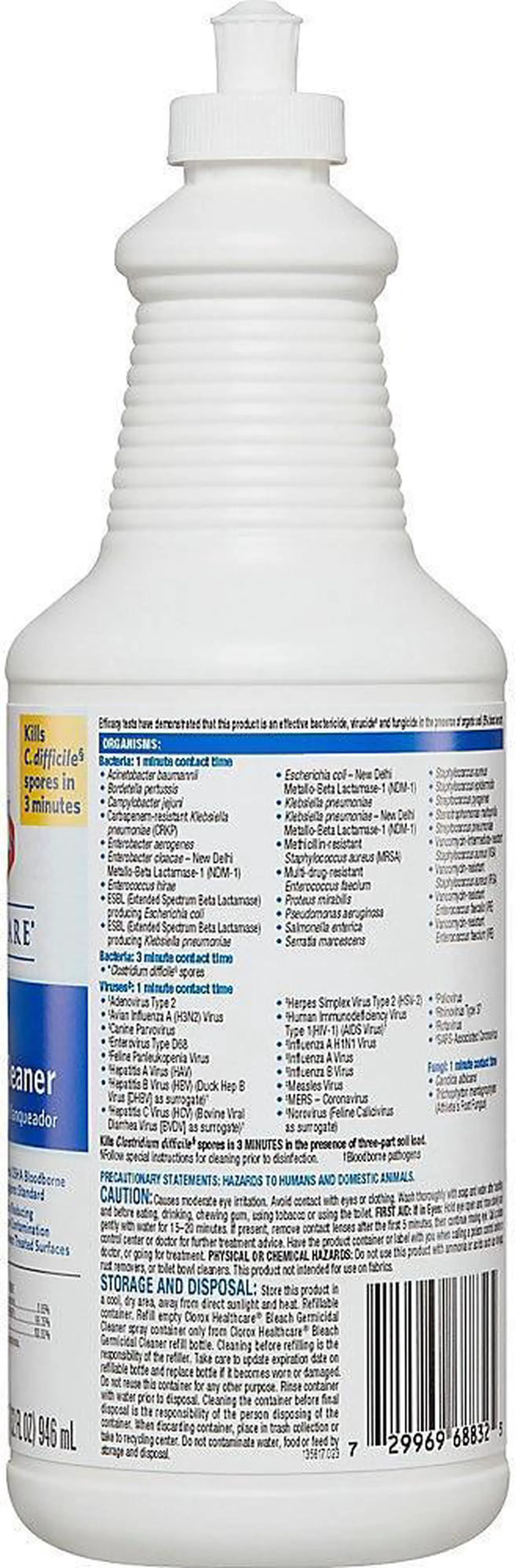 Alt view image 2 of 6 - Clorox Bleach Germicidal Cleaner, 32 oz Pull-Top Bottle, 6/Carton CLO68832CT