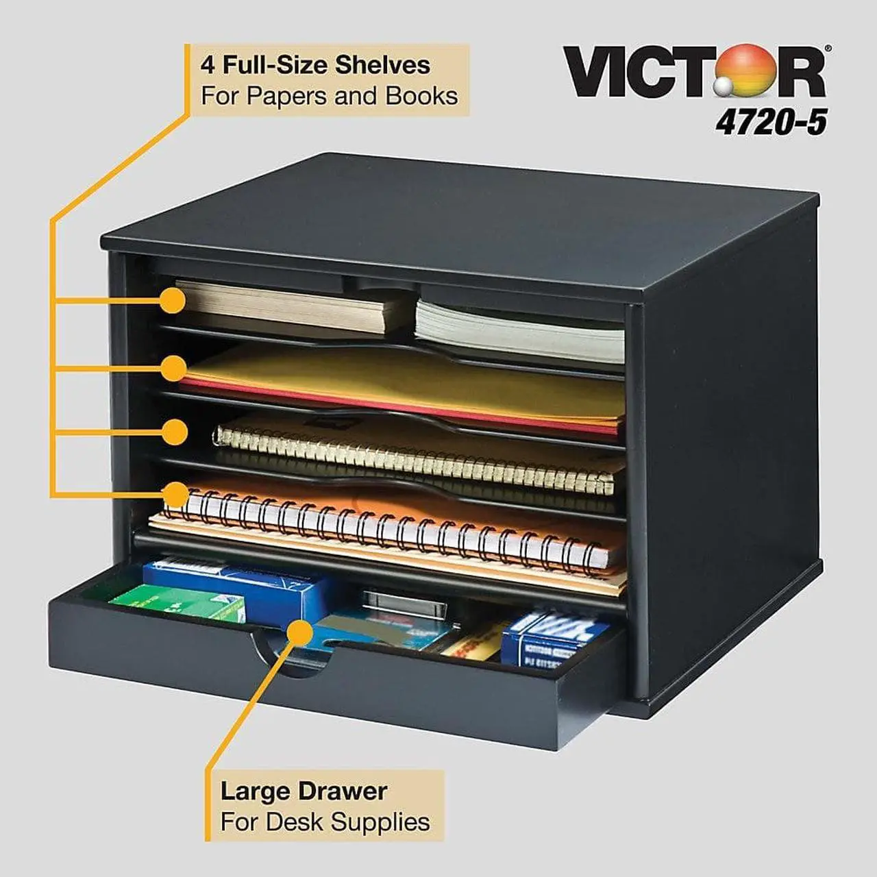 Alt view image 12 of 20 - Victor Wood Desktop Organizer, Midnight Black Collection - by Victor Technology
