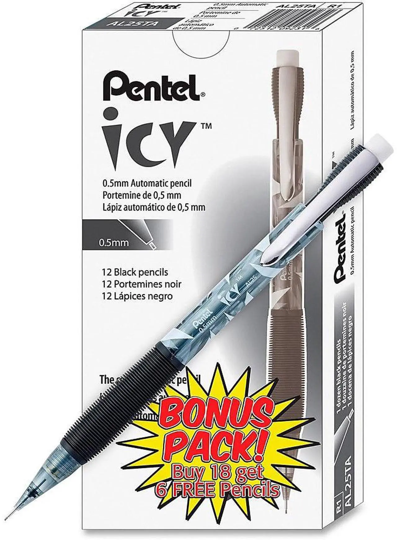 Alt view image 4 of 9 - Pentel Icy Mechanical Pencil 0.5 mm Transparent Smoke Barrel 24/Pack AL25TASWSPR